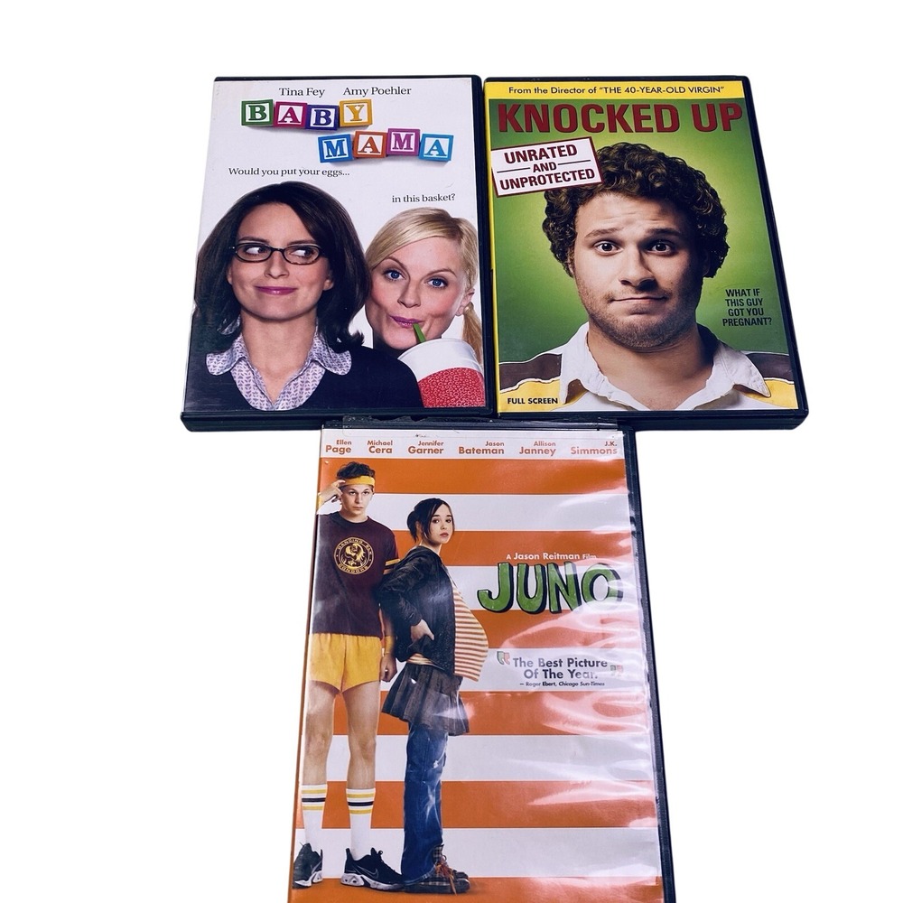 Lot of 3 Pregnancy Pregnant Themed DVDs DVD Movies Baby Mama * Knocked Up * Juno